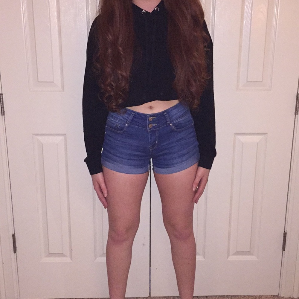 High-Waisted Dark Denim Shorts
